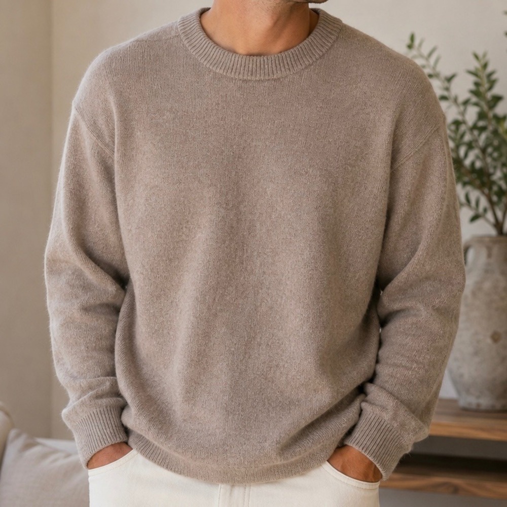 REI Co-op Mens Large Lambswool Crewneck Sweater Oatmeal Heather Beige Knit
